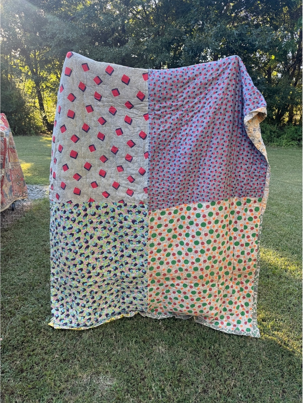 Antique Feedsack Quilt Reversible Great colors